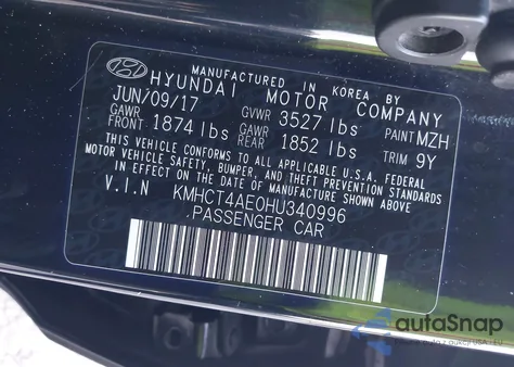 2017 Hyundai Accent Se из США, поврежденный, VIN KMHCT4AE0HU340996